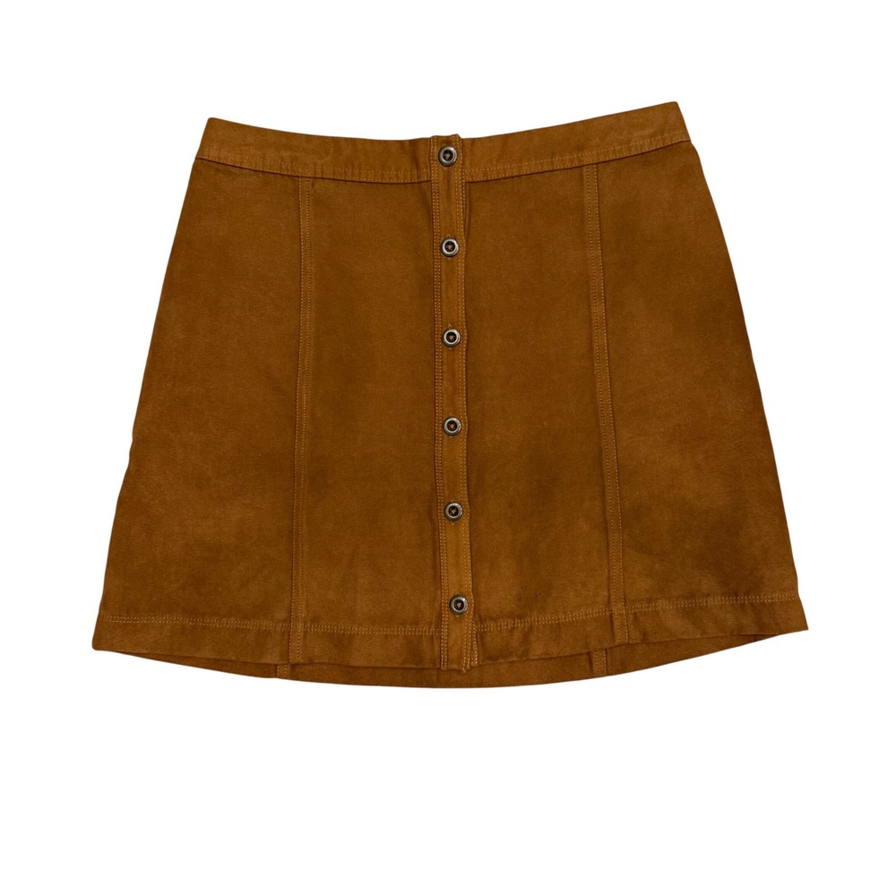 Hollister Brown Faux‎ Suede Button Front Mini Skirt Size 5 Cognac Western Boho